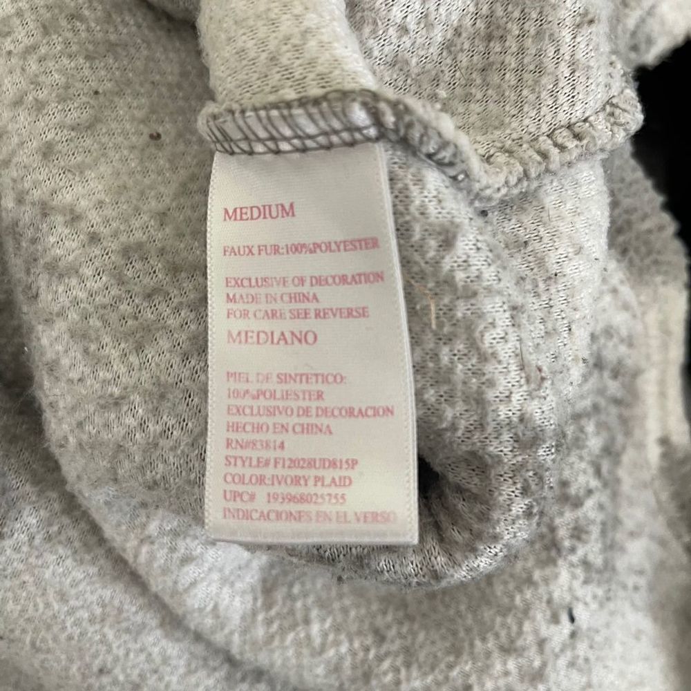 Cozy Sherpa Quarter-Zip Jacket Women's Medium Ivory Grey Gingham Plaid Pullover - Picture 8 of 13